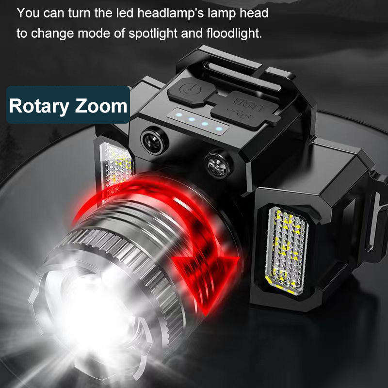 Motion Sensor Rechargeable LED Headlamp – USB-C Waterproof Headlamp for Camping, Hiking & Work
