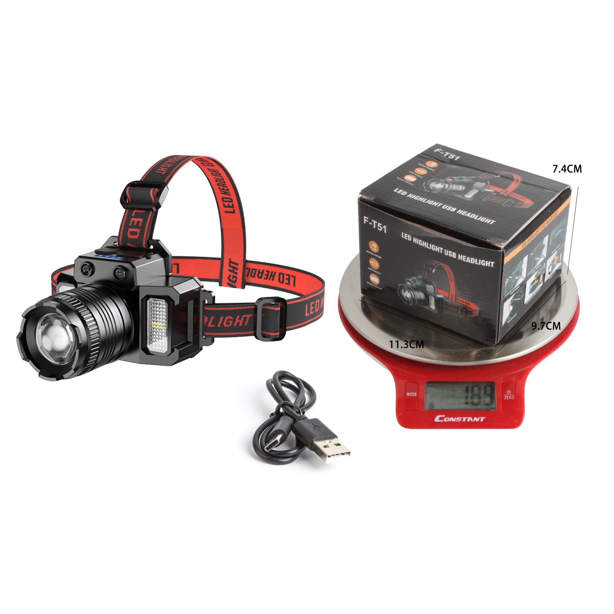 Motion Sensor Rechargeable LED Headlamp – USB-C Waterproof Headlamp for Camping, Hiking & Work