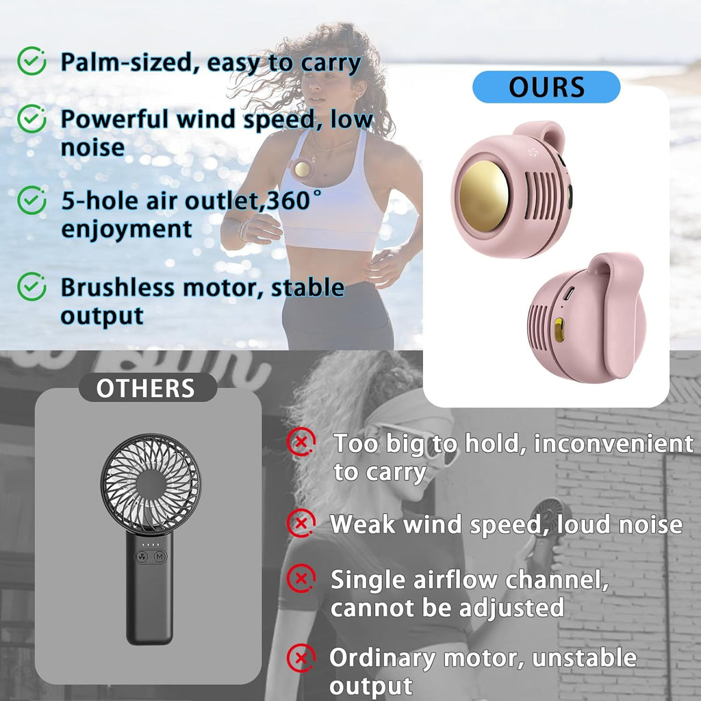 Portable Fan, USB Charging Clip Fan, 3-Speed Silent Mini Fans, 360°Rotating Bladeless Small Fans