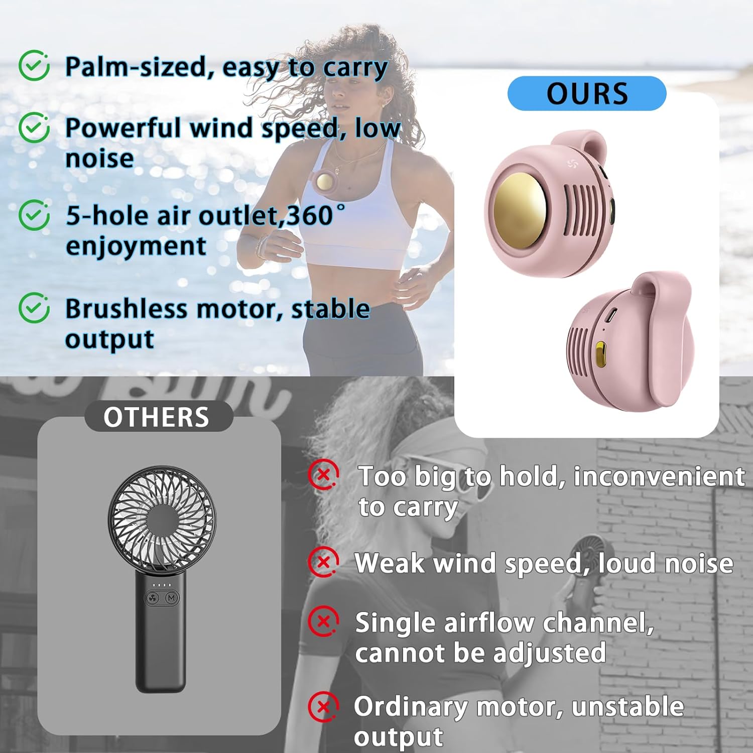 Portable Fan, USB Charging Clip Fan, 3-Speed Silent Mini Fans, 360°Rotating Bladeless Small Fans