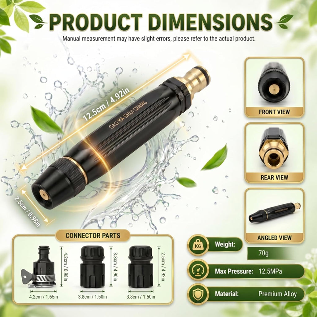 High Pressure Water Gun-5-in-1 Nozzle,Garden Hose Pressure Booster,3000PSI Booster, Heavy Duty for Car Wash, Garden Watering & Outdoor Cleaning