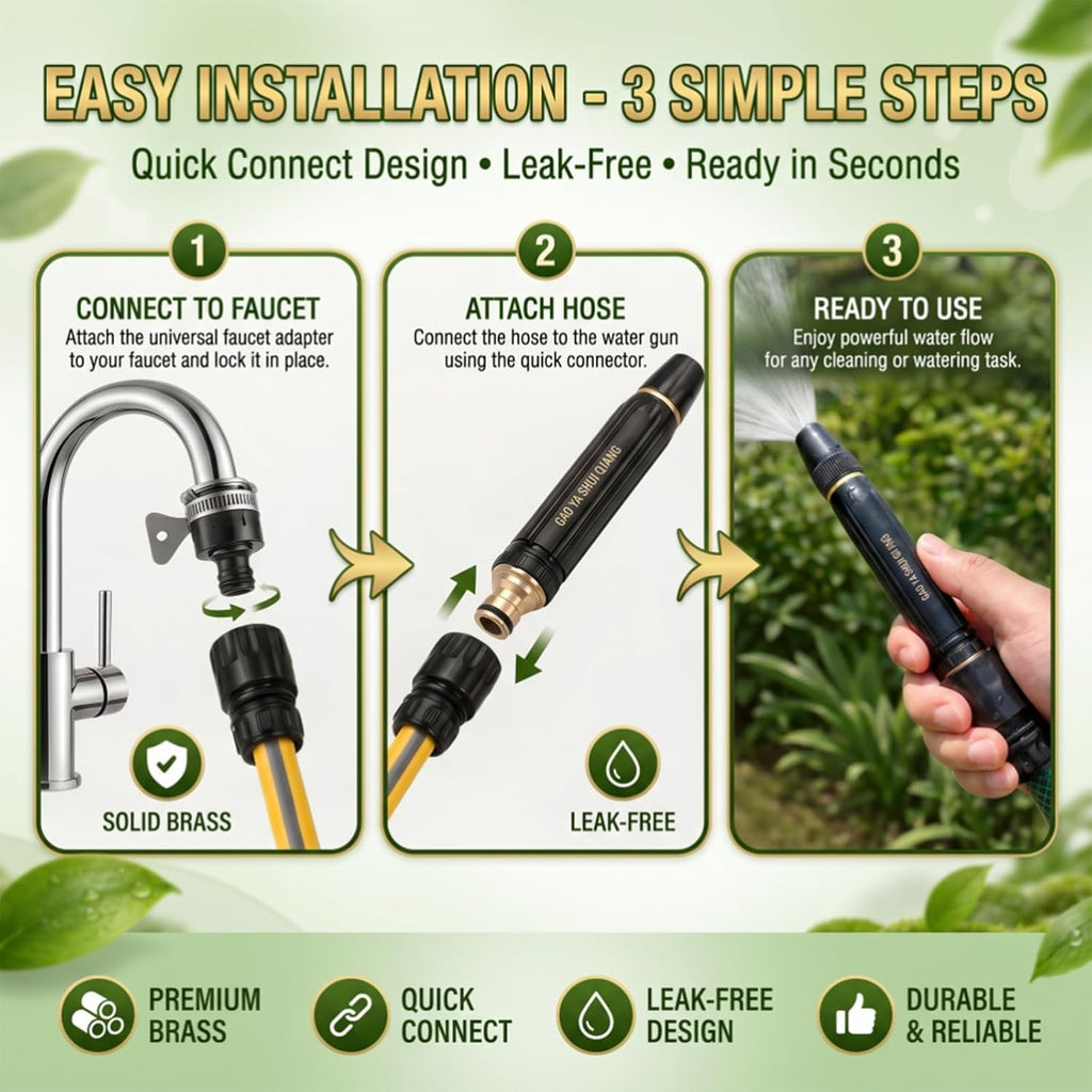 High Pressure Water Gun-5-in-1 Nozzle,Garden Hose Pressure Booster,3000PSI Booster, Heavy Duty for Car Wash, Garden Watering & Outdoor Cleaning