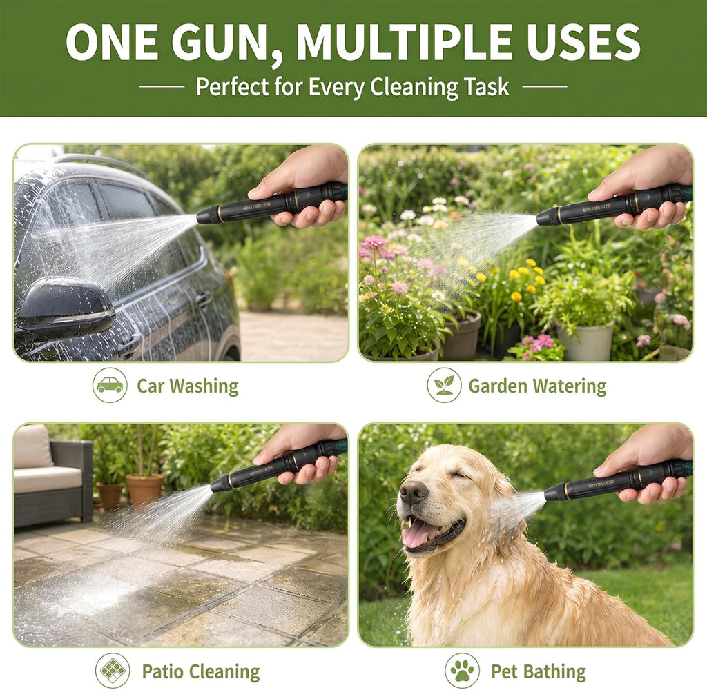 High Pressure Water Gun-5-in-1 Nozzle,Garden Hose Pressure Booster,3000PSI Booster, Heavy Duty for Car Wash, Garden Watering & Outdoor Cleaning