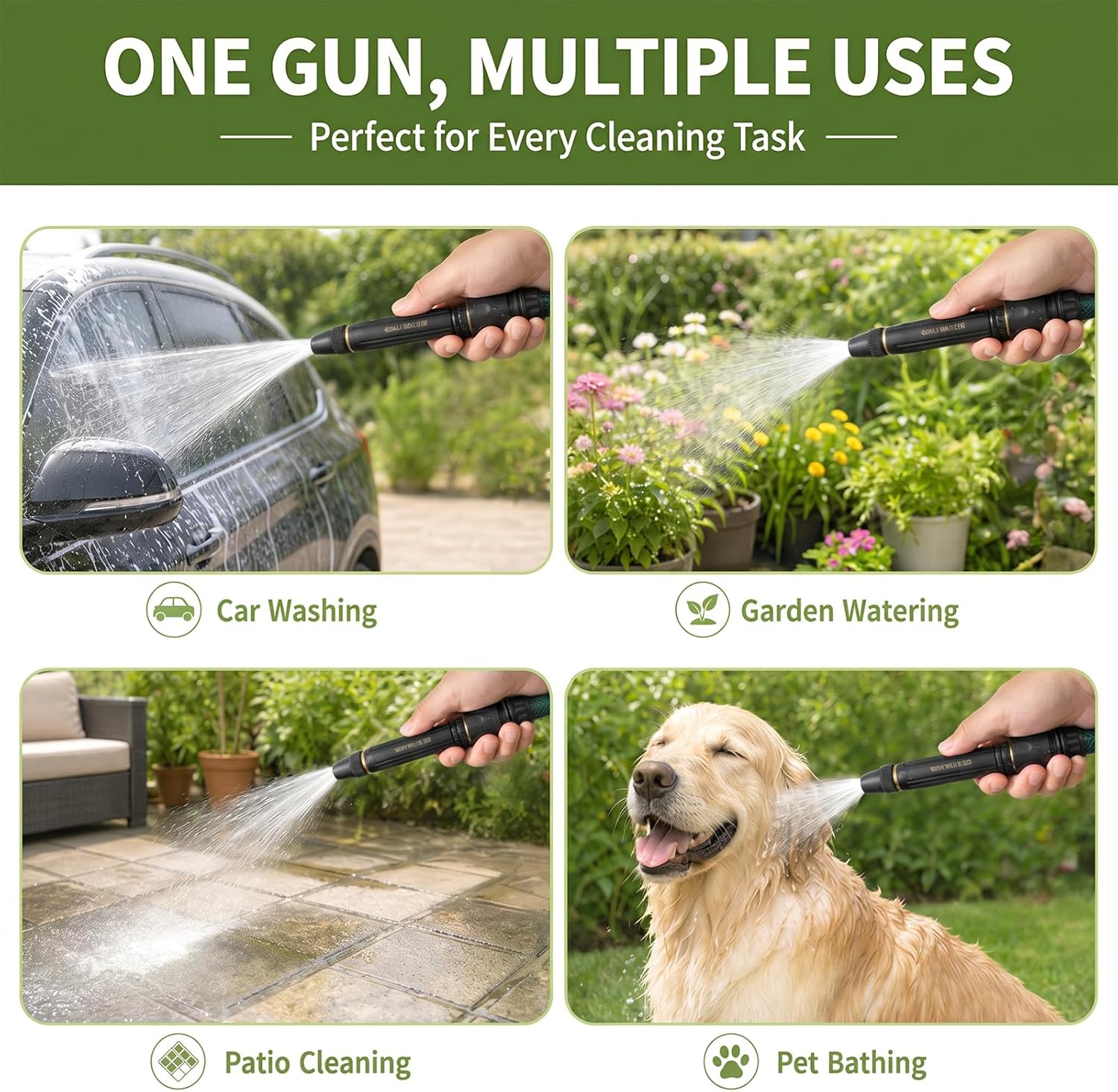 High Pressure Water Gun-5-in-1 Nozzle,Garden Hose Pressure Booster,3000PSI Booster, Heavy Duty for Car Wash, Garden Watering & Outdoor Cleaning
